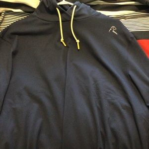 Rhoback hoodie. Navy, yellow drawstring xl